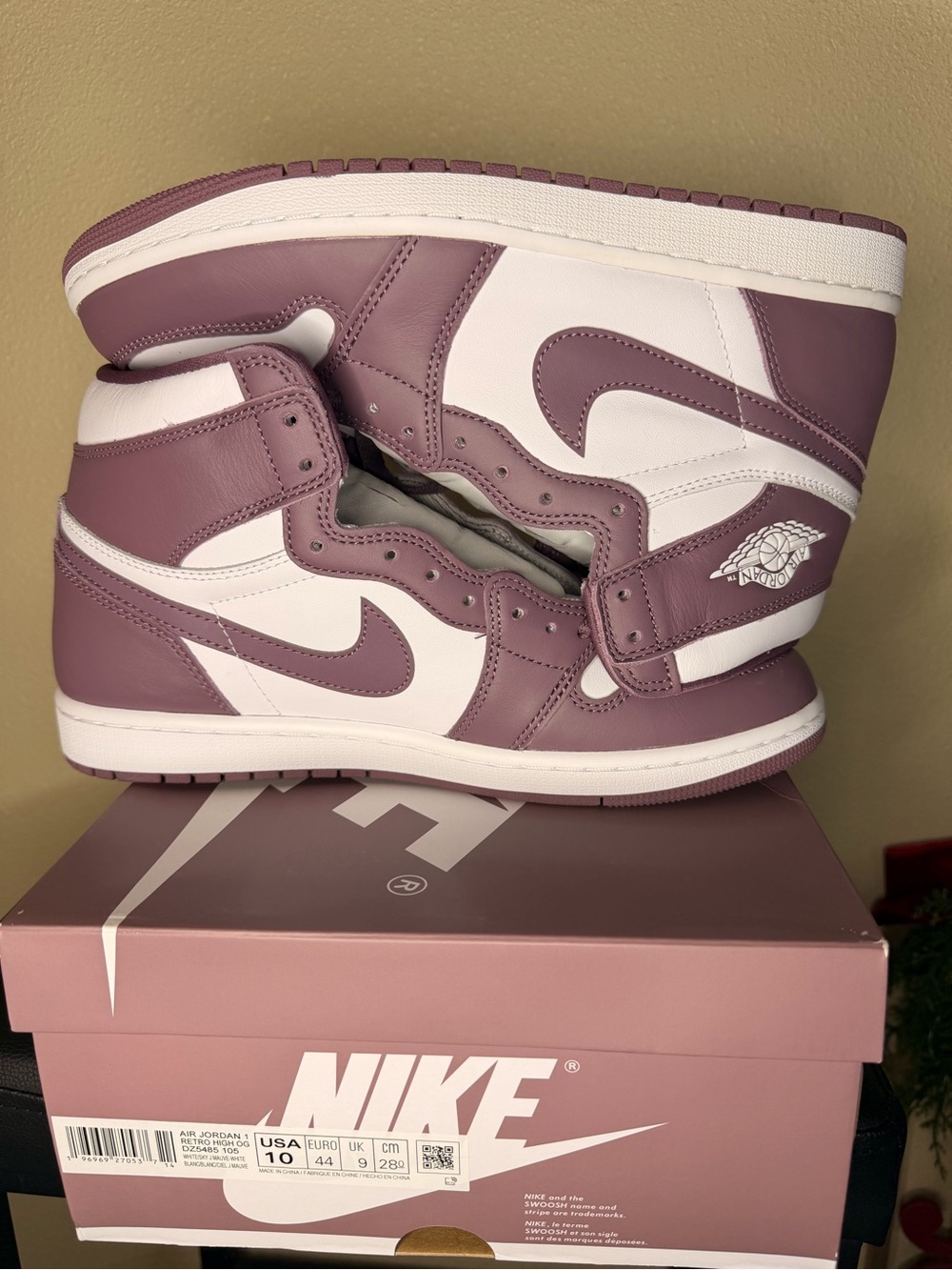 Nike Air Jordan 1 High OG- Mauve and White Sneakers